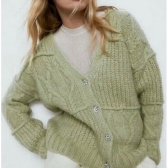 Zara Sweaters - ❄️❄️Zara Green Snowflake Button Knit Cardigan Size Medium❄️❄️